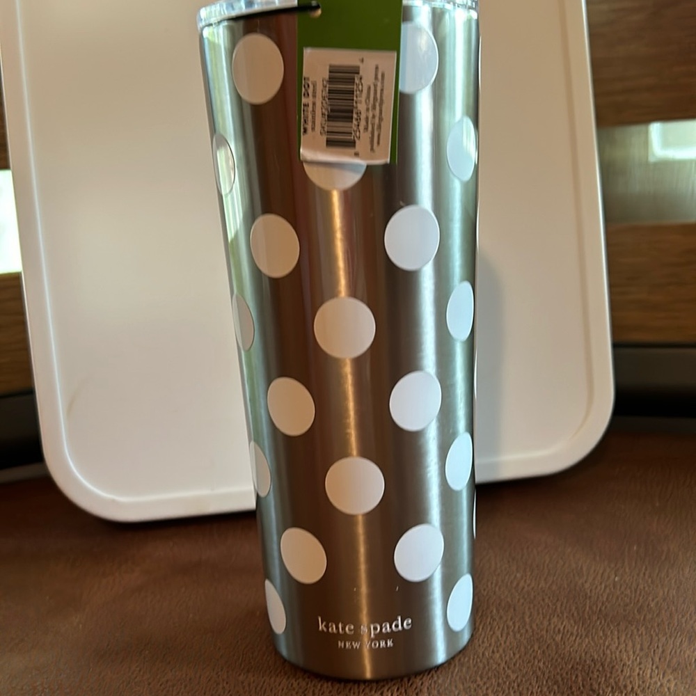 Kate Spade Polka Dot 24oz. Tumbler Silver with white polka dots Aluminum